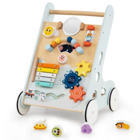 8-in-1 Wooden Baby Walker Push and Pull Learning Activity Center with Wheels for Toddlers 1+ Years Old (Option: default title)