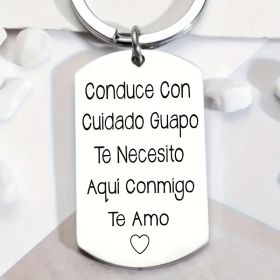 2PC Stainless Steel Women's Keychain - Love Message And Heart Symbol Carved In Spain, Valentine's Day Gift For Wife Or Bride (Option: Default)