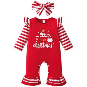 Baby My First Christmas Outfit, Infant Boy Girl Santa Long Sleeve Romper Jumpsuit With Matching Headband, Fall Winter One Piece Christmas Bodysui (Option: 90)