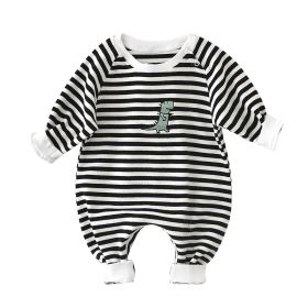 Male And Female Baby Cartoon Striped Dinosaur Embroidery Long-Sleeved Jumpsuit (Option: Black-66cm)