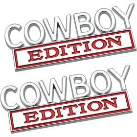 2PCS Cowboy Edition 3D Metal Emblem Badge Waterproof & Rustproof Nameplate Sticker (Silver Red) (Option: Default)