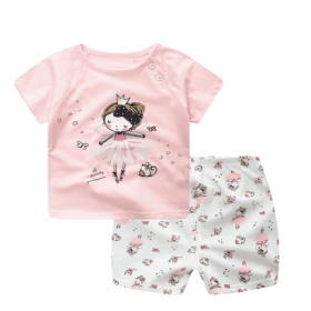 Cartoon Clothing Baby Boy Summer Clothes T-shirt Baby Girl Casual Clothing Sets (Option: Pink-100cm)