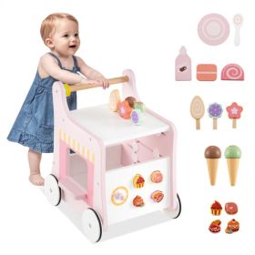2-in-1 Baby Walker with 8 Fun Activities (Dessert Sorter/Adjustable Clock/Maze) + Side Shop Window (Role Play)-Pink (Option: default title)