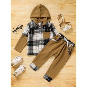 Toddler Baby Boy Clothes Plaid Long Sleeve Hoodie Sweatshirt & Pants 2pcs Boys Outfit Set (Option: Mud color-4to5Year)