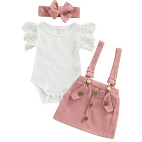 3Pcs Infant Baby Girl Outfits,Summer Clothes Sets Ruffle Ribbed Romper (Option: Pink-70)