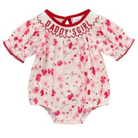 Infant Girls' Floral Smocked Romper 'DADDY'S Girl' Embroidery Short Sleeve Crew Neck Adorable Princess Party Bodysuit (Option: Red-6to9 Months)