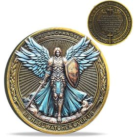 (2PCS)Archangel Michael Protection Challenge Coin For Divine Guidance And Safety Bible Verses Pocket Token (Option: Default)