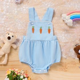 Baby Comfortable Overalls Romper Carrot Embroidery With Adjustable Straps And Snap Closure For Spring Summer (Option: Blue-3to6 Month)