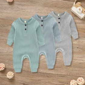 3-Pack Newborns Infants Baby Boys & Girls Long Sleeve Ribbed Romper Soft Button Front Jumpsuit (Option: Green Blue Gray-0to3 Months)