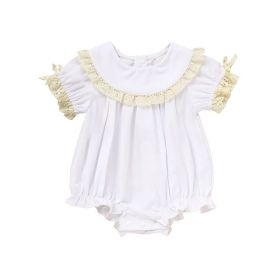 Baby Girl White Lace Romper Soft & Stylish Short Sleeve Bubble Jumpsuit For Wedding Season & Summer (Option: White-3to6 Months)