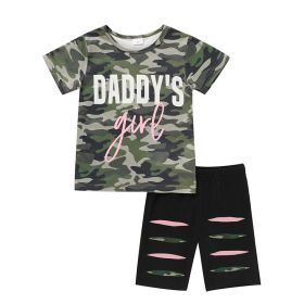 Toddler Girl 'Daddy's Girl' Father's Day Outfit Cute Letter Print Top & Coordinating Pants Set (Option: Green-4Years)