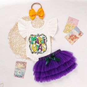 Baby Girl's 2-Piece Set Letter Print Onesie With Elastic Waist Tulle Skirt And Bow (Option: White-3to6 Month)