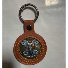 Archangel Michael Guardian Medal, Powerful Warrior With Leather Coin Holder Keychain (Option: Default)