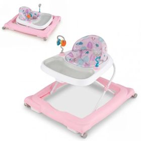 Pink Foldable Baby Walker with Detachable Tray & Shape Sorter Toys, 3-Level Height Adjustable for 6-12 Months (Option: default title)