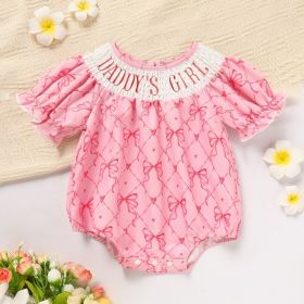 Baby Girl's Bowknot Graphic Print Romper, Daddy's Girl Letter Print Triangle Jumpsuit With Bubble Sleeves (Option: DADDYS GIRL-3to6 Months)