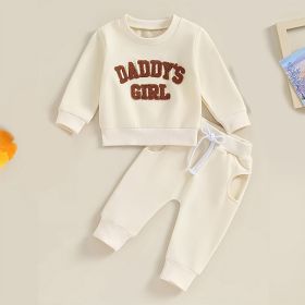 Baby Girl's 2-Piece Letter Print Sweater Set Long Sleeve Pullover And Jogger Pants With Drawstring Waist (Option: Beige-18to24 Month)
