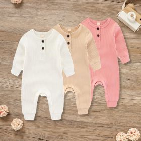 3-Pack Newborns Infants Baby Boys & Girls Long Sleeve Ribbed Romper Soft Button Front Jumpsuit (Option: White Apricot Pink-0to3 Months)