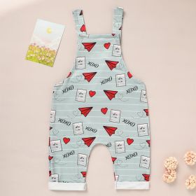 Baby Boy Girl's Casual Heart & Paper Plane Print Overalls, Adjustable Strap Romper For Spring Fall (Option: Gray-3to6 Month)