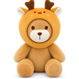 Christmas Teddy Bear Stuffed Animals With Removable Reindeer Hat (Option: BROWN WHITE)