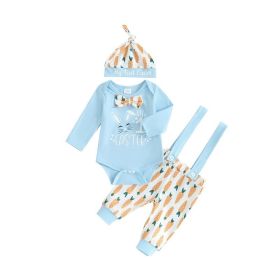 3pcs Set Baby Costume Set, Long Sleeved Letter Rabbit Print Jumpsuit, Carrot Print Suspender Pants, Hat Set (Option: 3m6m)