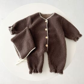 Fleece-lined Baby Baby One-piece Romper Western Style Long Jumpsuit (Option: Dark Brown-66cm)