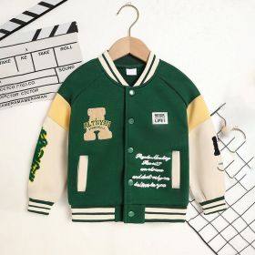 Toddler Kids Girls Boy's Trendy Embroidery Letters Print Jacket Baseball Collar Sports Casual Coat Children's Wear (Option: Green-5Y)