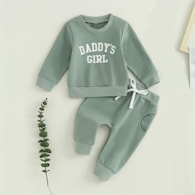 Baby Girl's 2-Piece Letter Print Sweater Set Long Sleeve Pullover And Jogger Pants With Drawstring Waist (Option: Green-3to6 Month)