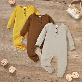3-Pack Newborns Infants Baby Boys & Girls Long Sleeve Ribbed Romper Soft Button Front Jumpsuit (Option: Apricot Yellow Brown-3to6 Months)