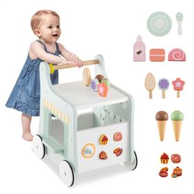 2-in-1 Baby Walker with 8 Fun Activities (Dessert Sorter/Adjustable Clock/Maze) + Side Shop Window (Role Play)-Light Green (Option: default title)