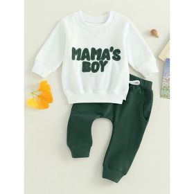 Toddler Baby Boy Clothes 'Mama's Boy' Print Long Sleeve Sweatshirt Tops Trousers Set Casual Cute Outfit (Option: Dark Green-12to18 Months)