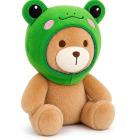 Frog Plush Toy  Brown Teddy Bear Stuffed Animal With Removable Frog Hat (Option: Brown Green)