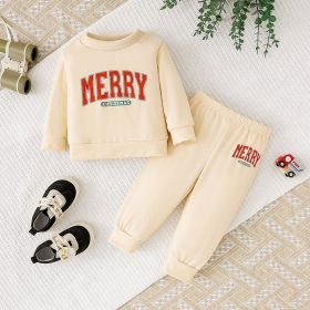 Baby Girls 2Pcs Christmas Outfits MERRY Christmas Letter Print Round Neck Long Sleeve Sweatshirt & Pants Set (Option: Apricot-9to12 Months)