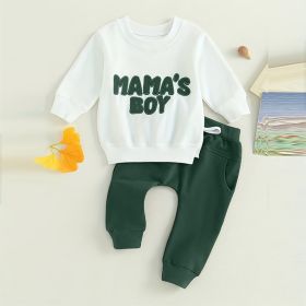 Baby Boy's 2-Piece Sweatshirt Set Round Neck Letter Print Top & Drawstring Jogger Pants For Spring & Fall (Option: Dark Green-18to24 Month)