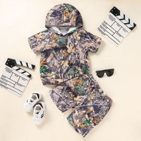 Toddler Baby Boy Outfits Little Boys Short Sleeve Camouflage Print Hoodie Sweatshirt Shirts & Short Pants With Pocket (Option: Olive Green-2to3Years)