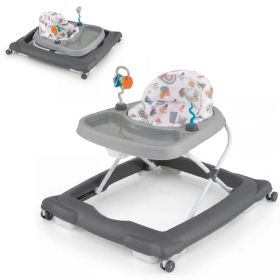 Grey Foldable Baby Walker with Detachable Tray & Shape Sorter Toys, 3-Level Height Adjustable for 6-12 Months (Option: default title)