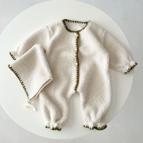 Fleece-lined Baby Baby One-piece Romper Western Style Long Jumpsuit (Option: White-100cm)